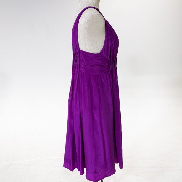 Vintage Y2K Anthropologie M Deep Plunge Ruched Mini Dress Purple - Picture 6 of 11